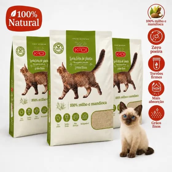 Areia Biodegradável Grãos Finos Higiênica Ecológica Natural e Segura para Gatos 4 a 8kg