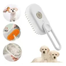 Kit 2 Escova Vapor Autolimpante Premium Gatos Cães 3 Em 1 Cor Branco/champanhe