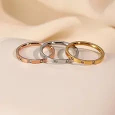 HT versão coreana Micro-incrustado três diamantes anel de aço titânio moda aço inoxidável Popular meninas jóias