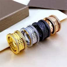 HT versão alta aço titânio versão ampla padrão de diamante ambos os lados anel de diamante joias de aço inoxidável