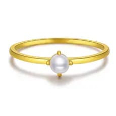 HT Retro Natural de água doce pérola titânio anel de aço feminino luz luxo High-End anel influenciador de aço inoxidável