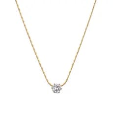 HT Colar de aço titânio com diamante único de seis garras, corrente de clavícula simples de aço inoxidável de alta quali