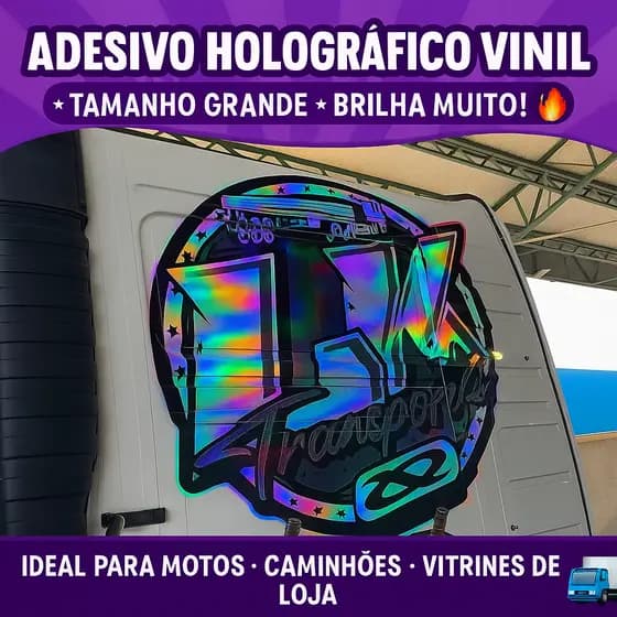 Adesivo Holográfico Vinil • Tamanho Grande 🔥 Ideal para Motos • Caminhões • Vitrines de Loja 🚛