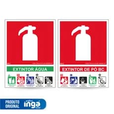 Kit Placa de Sinalização Extintor Pó Água BC Normativa Bombeiro Indicativa Comercio Estabelecimento PVC 15x20