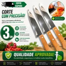 KITs DE 3 OU 2 FACAS DE CARNE LEGUMES PEIXEIRA DE INOX 6 '' CABO MADEIRA