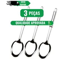Jogo 3 Colher De Arroz Resistente Para Servir Grande Aço Inox 32CM Para Cozinha e Restaurantes