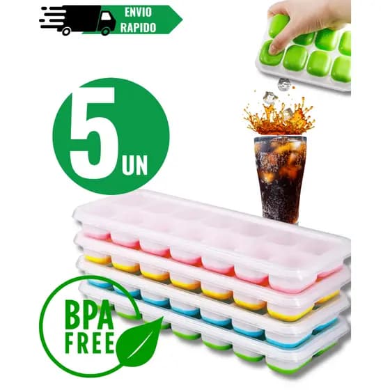 Kit 5 Formas de Gelo Silicone Sem Tampa Rígida Fundo Flexivel Retangular Cor Aleatorio