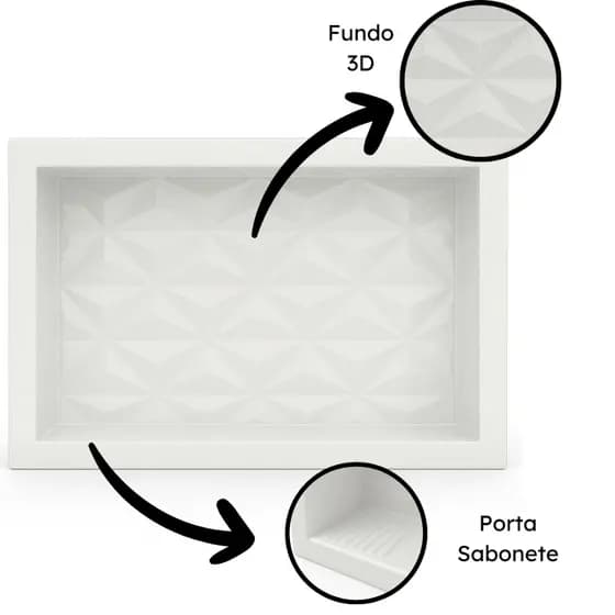 Nicho para Banheiro 30x60 Porta Shampoo e Sabonete Embutir Fundo 3d