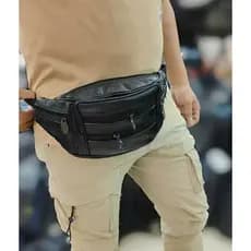 pochete masculina de couro legitimo tranversal ou de cintura motoqueiro