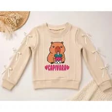 blusa manga longa Capivara con lacinhos elegante infantil  menina moda inverno