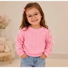 blusa infantil menina manga longa comprida com laçinhos frio inverno