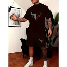 Conjunto Camiseta + Bermuda Moletom  Confortável Estilo de Rua 100% algodão touro