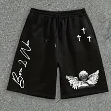 Bermuda Short Streetwear Anjo Cruzes Estampada Estiloso