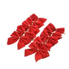 Laços Vermelhos 6x6 cm Veludo Aveludado com Arame, Decoração Luxuosa para Árvore de Natal, Dourado e Feltro