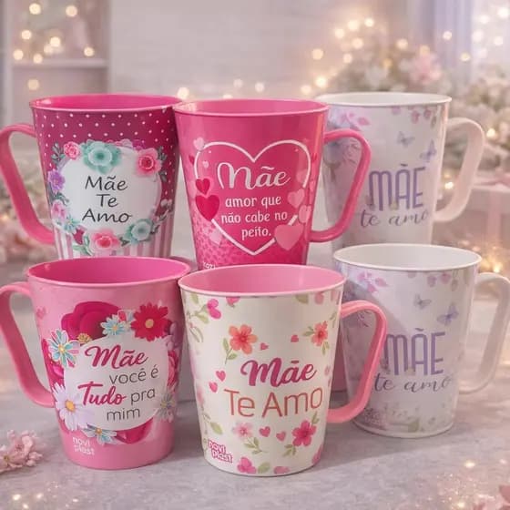 Kit Com 8 Peças Canecas Dia das Mães Decoradas Presente Resistente 430ml Com Frases Maes Sortidas