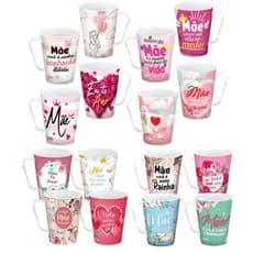 Kit Com 16 Peças Canecas Dia das Mães Decoradas Presente Resistente 430ml Com Frases Maes Sortidas