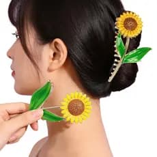 Piranha De Cabelo Girassol Feminina Dourada Grande Presilha Floral Estilo Vintage
