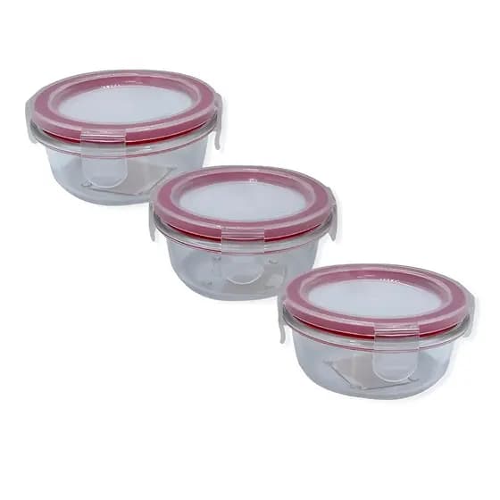 Conjunto 3 Potes Redondos Herméticos Vidro Mantimentos