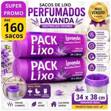 Saco de Lixo Perfumado Lavanda -- até 160 Un - Reforçados p/ Pia Banheiro Cozinha 34x38cm Anti Odor