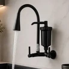 Torneira Parede Com Filtro Purificador De Agua Gourmet Pia Cozinha  Flexível 2 Jato Preto Fosco