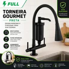 Torneira Bancada Com Filtro Purificador De Agua Gourmet Pia Cozinha Flexível 2 Jato Preto Fosco
