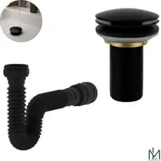 Válvula Click Ralo 7/8 + Sifão Sanfonado 72Cm Preto De Pia Banheiro