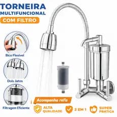 Torneira Filtro de Parede Gourmet Cozinha Flexível Jato Duplo Cromada 1/4 de volta Luxo
