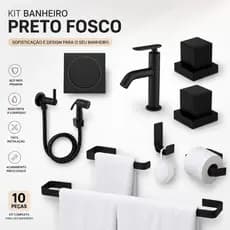Kit Acessórios De Banheiro Preto +Torneira Bica alta+ Ducha Higienica+ 02 Acabamento Metal Deca+ Ralo Click 10x10