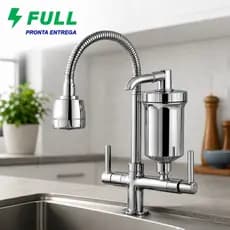 Torneira Bancada Com Filtro Purificador De Agua Gourmet Pia Cozinha Flexível 2 Jato Cromado