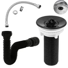 Kit Banheiro Engate Flexível 40cm+ Valvula Ralo 7/8+ Sifão 72cm Preto