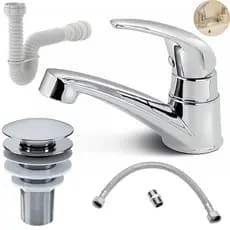 Kit Banheiro ABS Cromado Torneira de Bancada Mono Up+ Válvula Click 7/8 + Sifão + Engate 40cm