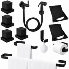Kit Acessórios De Banheiro Preto + Ducha Higienica+ 04 Acabamento Metal Deca+02 Ralo Click 10x10