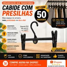 KIT 50 Cabides Calça com Presilha Prendedor Preto