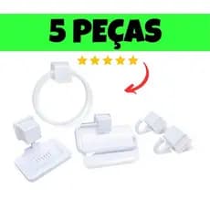 Kit Acessórios P/ Banheiro 5 Peças de Plástico Branco