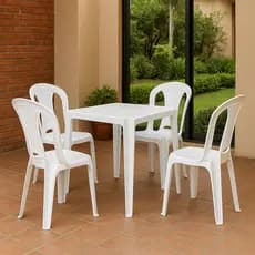 Jogo de Mesa e Cadeiras de Plástico Branca Preto Forte Resistente Rio Cadeiras