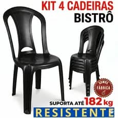 Jogo 4 Cadeiras 182 Kg Kit Bistrô Preta Plástica Igrejas Alugar Festa Jardim