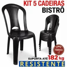 Cadeiras de Plástico Kit 5 un Resistente 182kg Comércio Igreja Bares Cor Preta