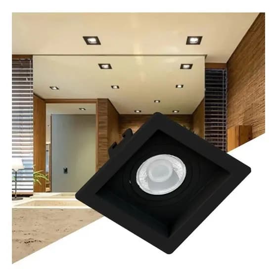 Spot Embutido Quadrado Recuado Dicroica Spot Gu10 MR16 Fundo Preto