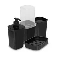 Kit Frisos Preto Porta Sabonete Porta Escova de Dente Porta Cotonete ou Algodão