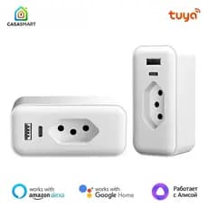 Plugue Inteligente WiFi com Monitor de Alimentaçã Brasil USB Tipo-C Vida Inteligente 16A Tomadas para o Google HomeAlexa