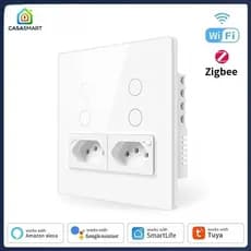 Tuya WiFi Interruptor de Parede Inteligente e Soquete, 4X4 Smart Life App Controle Remoto Funciona com Alexa Google Home