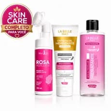 Kit Skincare Rosa Mosqueta Completo Limpeza Facial Água Micelar Creme Hidratante para Todos os Tipos de Pele
