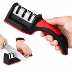 Afiador de Facas Premium Profissional 3 Estágios Amolador Manual Cozinha Alta Performance Profissional
