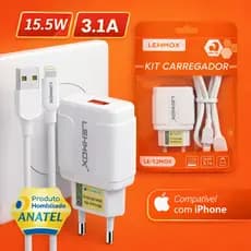 Carregador iPhone  Turbo LEHMOX+ Cabo  Para iPhone Ligthning | Homologado ANATEL