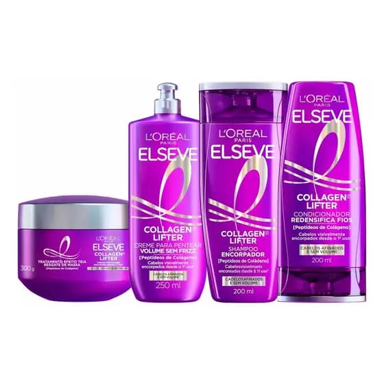 Kit Elseve Colageno Lifter Shampoo 200ml+Condicionador 200ml+Máscara 300g+Creme Pentear 250ml