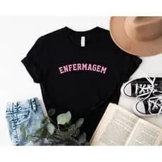 Blusa T-shirt Feminina Enfermagem Preta algodao