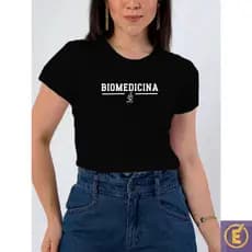 Blusa Feminina Biomedicina Baby Look Estampada Profissão Faculdade com Brasão 100% Algodão