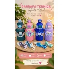 Garrafa  Térmica Infantil 450ml Aço Inox bico de silicone e alça