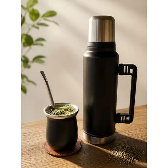 Kit Garrafa Térmica 1,0 Litro + Copo 160ml e Bomba Inox - Perfeita para Chimarrão/Tereré
