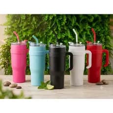 Copo Térmico 1200ml com Alça e Canudo Inox Parede Dupla Conserva Gelado e Quente Garrafa Térmica Grande